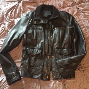Cole Haan Black Leather Moto Jacket - Women's